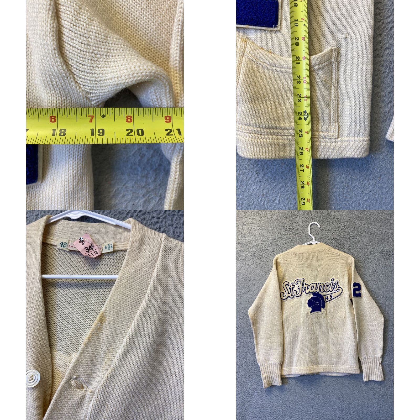 Vintage VINTAGE Letterman Sweater St Francis 72 Beige 100% Virgin Wool L Mens - 1960s / FF Classic Size US L / EU 52-54 / 3 - 8 Thumbnail