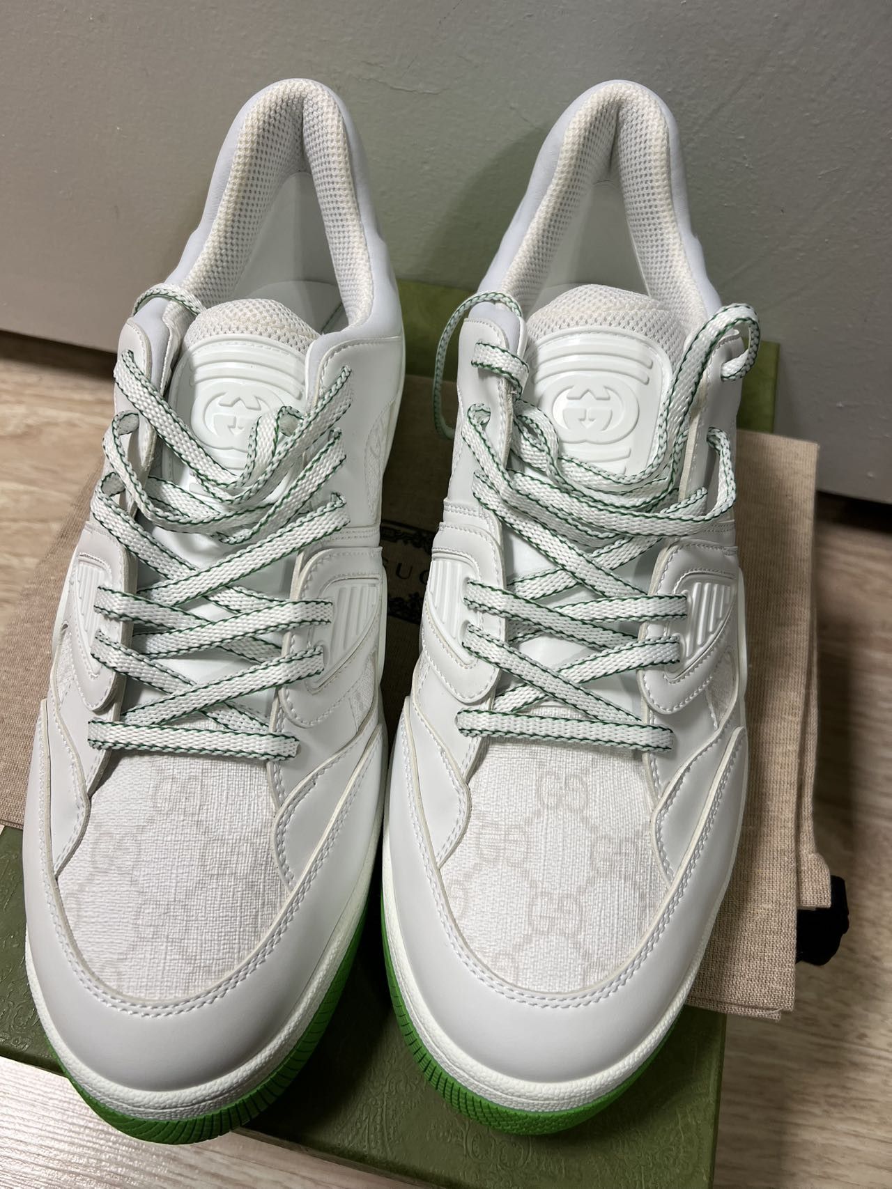 Gucci MEN Gucci Basket Low White Demetra Green Size US 13 / EU 46 - 3 Thumbnail