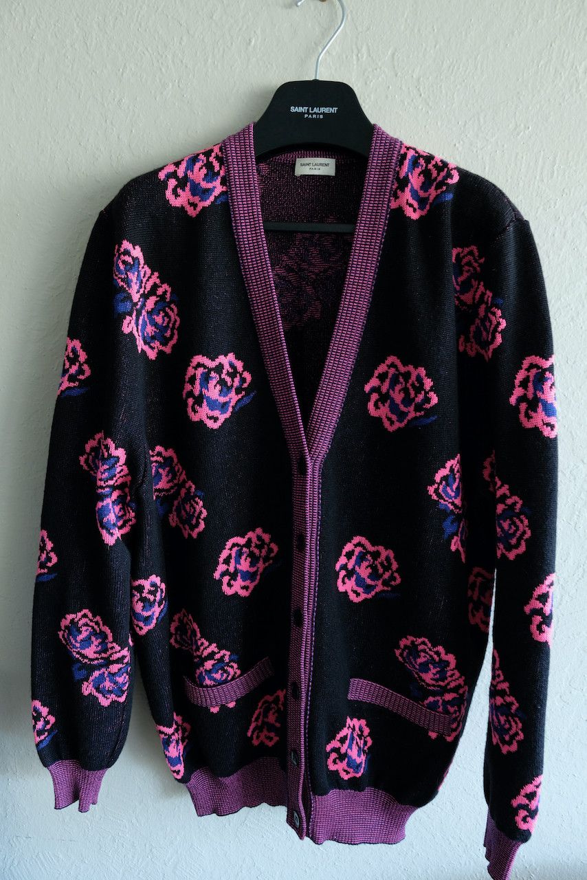 Hedi Slimane × Saint Laurent Paris Saint Laurent Rose Floral Cardigan Surf Sound Paris SS16 Size US L / EU 52-54 / 3 - 3 Thumbnail