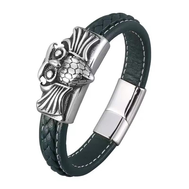 Other Vintage Owl Magnet Clasp Green Leather Rope Bracelet Size ONE SIZE - 1 Thumbnail