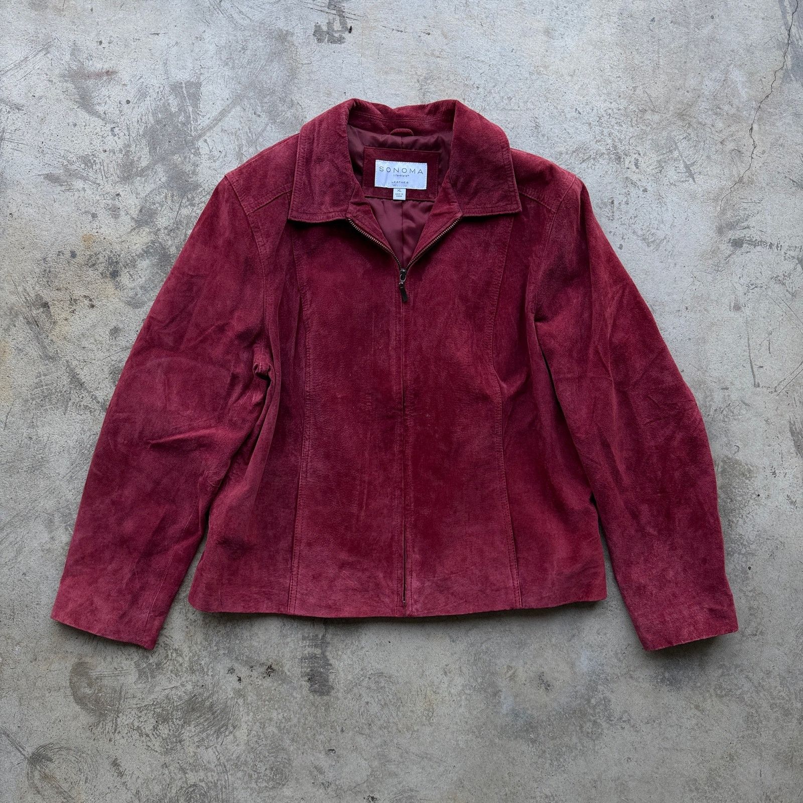 Sonoma Y2K Sonoma Suede Leather Jacket Womens XL Burgundy Moto Boho Size XL / US 12-14 / IT 48-50 - 1 Thumbnail