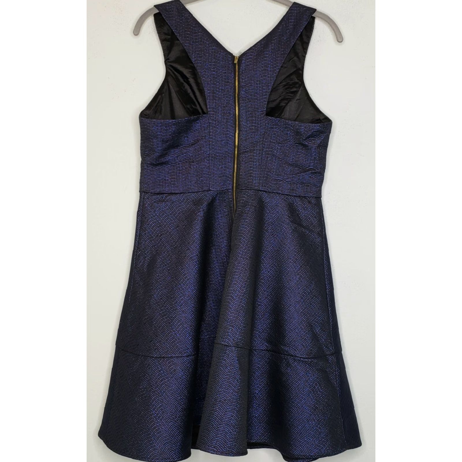 Express Express Fit & Flare Dress Sz 10 Blue Metallic Sleeveless Halter Back Lined NWT Size L / US 10 / IT 46 - 3 Thumbnail