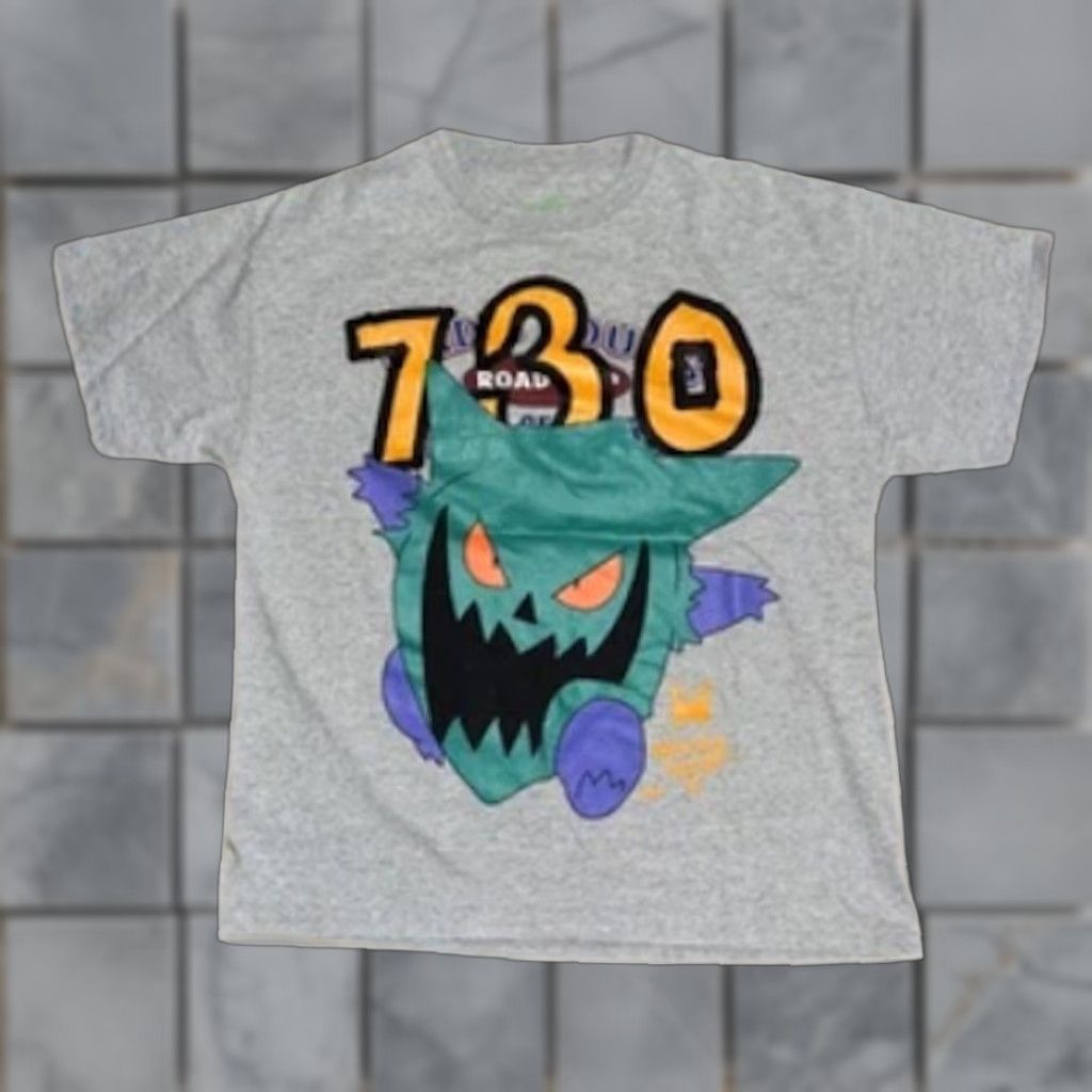 Asspizza Gengar Graphic T-Shirt Men Gray Large 21x25 Graphic Print Short Sleeve Crew Neck Cotton Vintage No