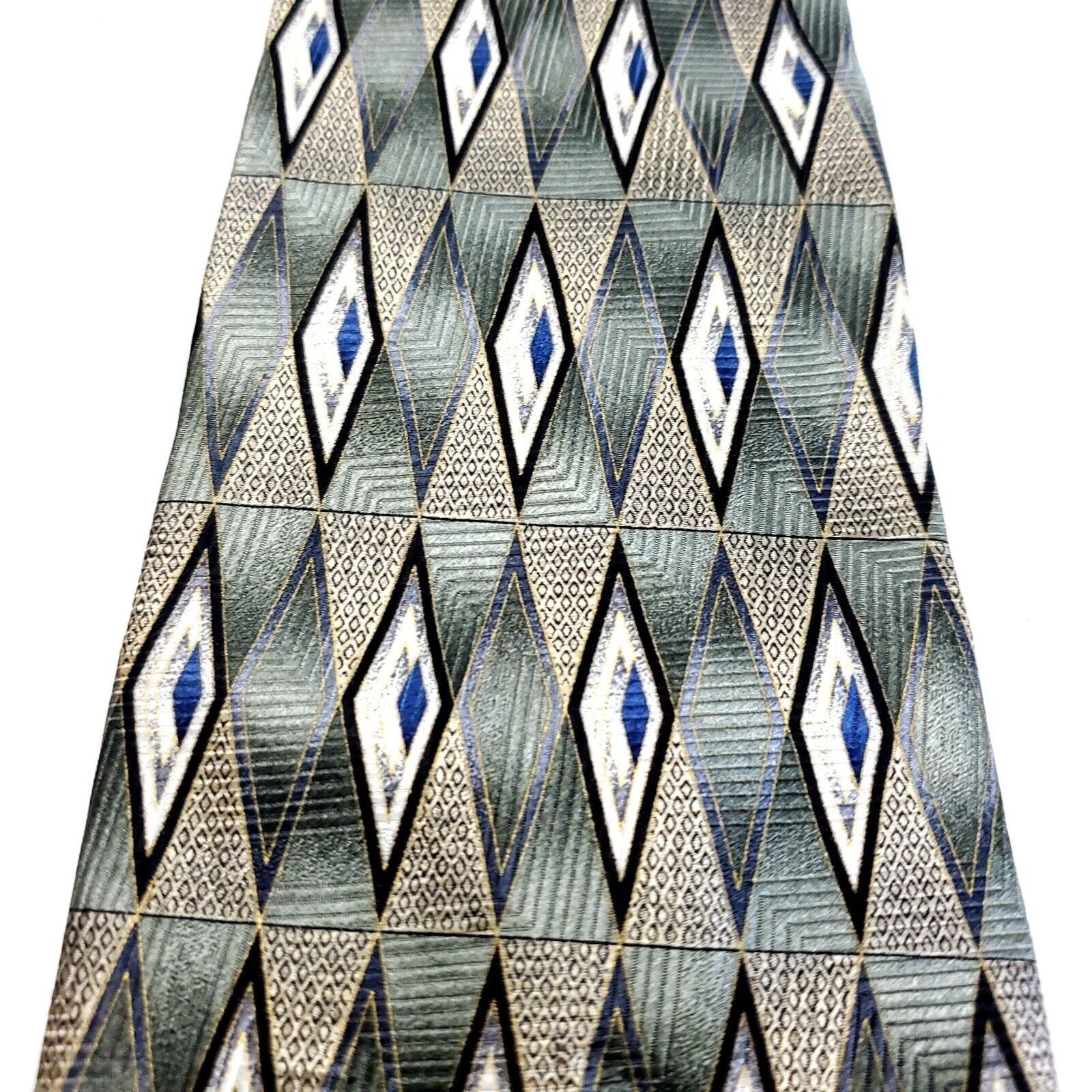 Croft & Barrow Croft & Barrow Green Tan Abstract Geometric Print Wide Silk Size ONE SIZE - 2 Thumbnail