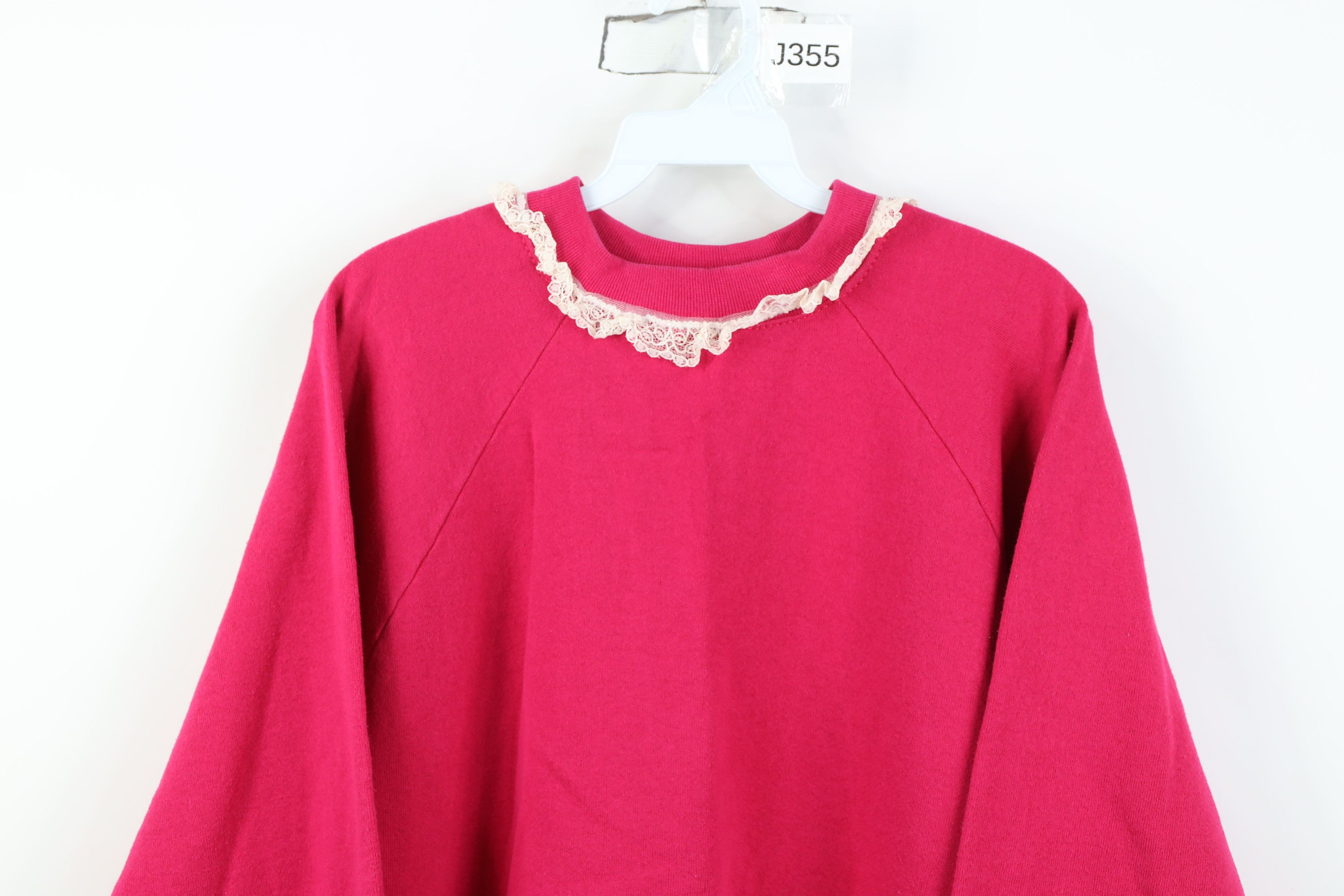 Vintage Vintage 90s Streetwear Lace Trim Crewneck Sweatshirt Pink Size XL / US 12-14 / IT 48-50 - 2 Thumbnail