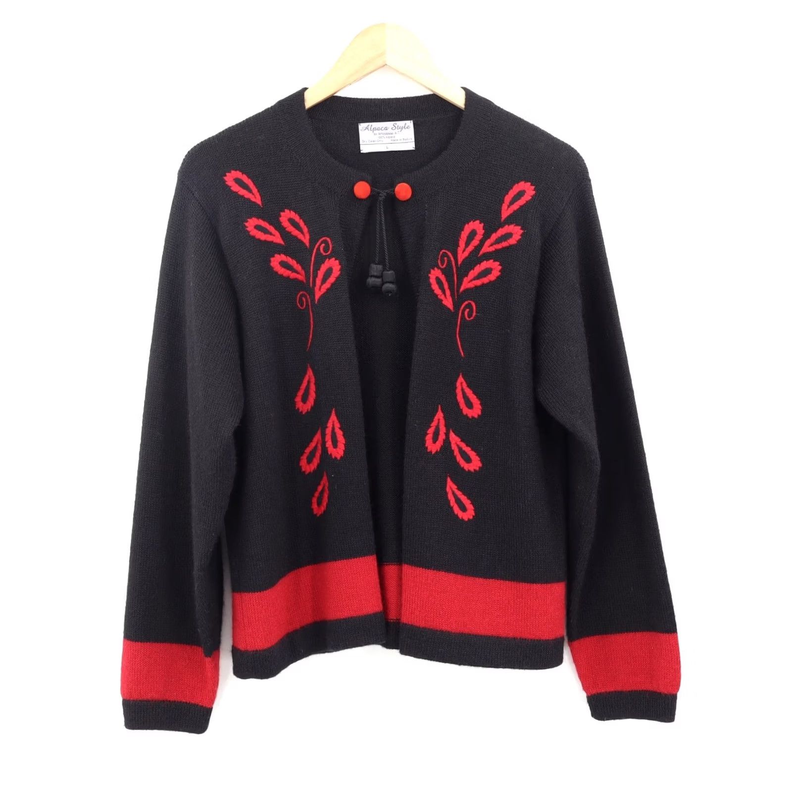 Vintage Artesanias A.T. Alpaca Embroidered Cardigan by Artesanias A.T. Women Red Black Sz L Cardigan Sweater Open Knit Lightweight Fall Winter Gift Size L / US 10 / IT 46 - 2 Thumbnail