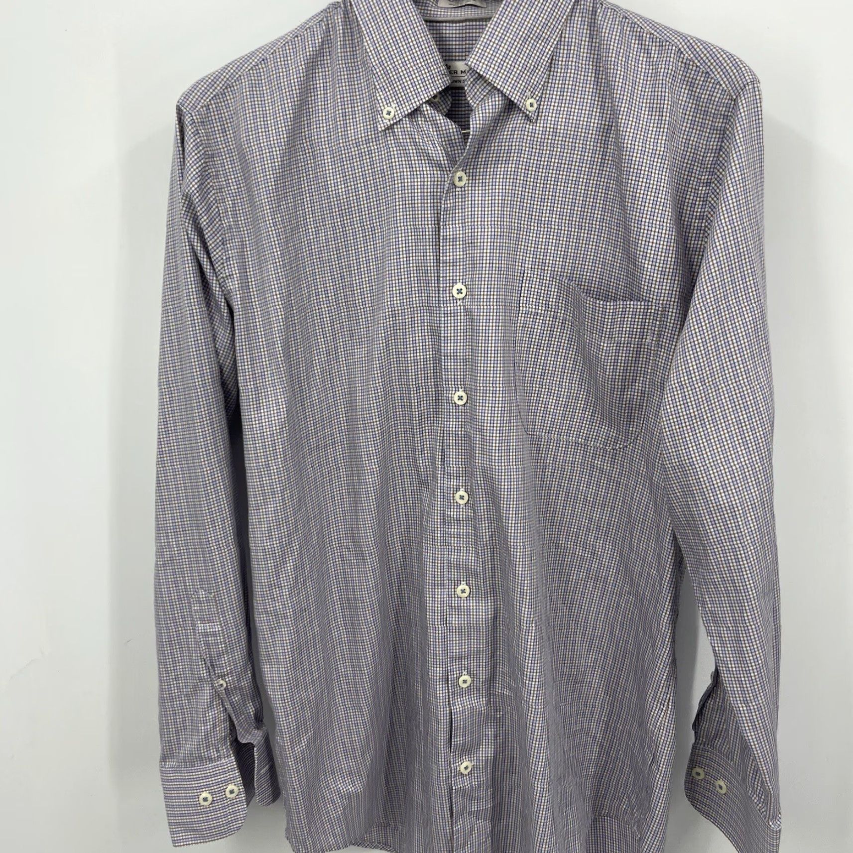 Peter Millar Peter Millar Men's Shirt Casual Business Plaid Button-Down Gingham Cotton Silk, Medium, Blue Size US M / EU 48-50 / 2 - 3 Thumbnail
