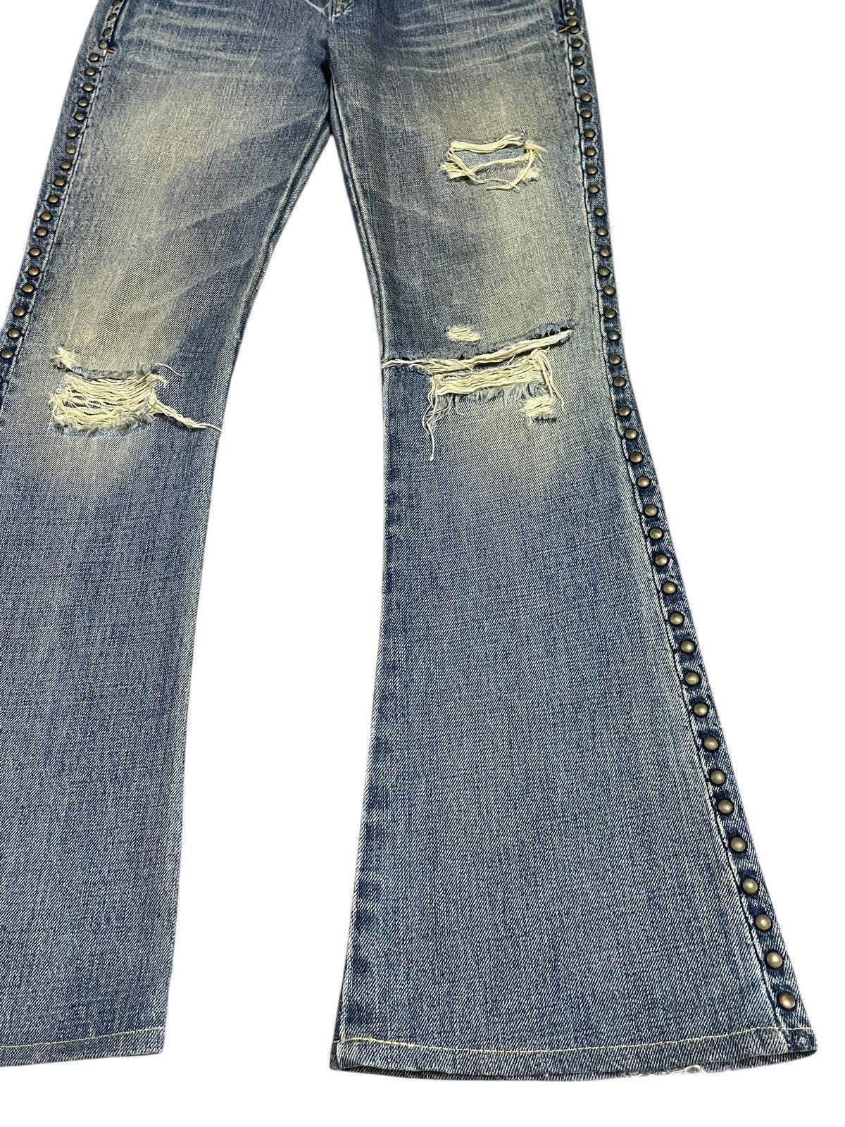 If Six Was Nine Vintage Japanese Crazy Rivet Mad Punk Distressed Flare Jeans Size 30" / US 8 / IT 44 - 6 Thumbnail
