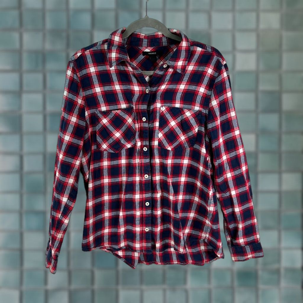 Forever 21 Forever 21 Button-Up Shirt Womens Plaid Flannel Multicolor Long Sleeve Size L Size L / US 10 / IT 46 - 1 Thumbnail