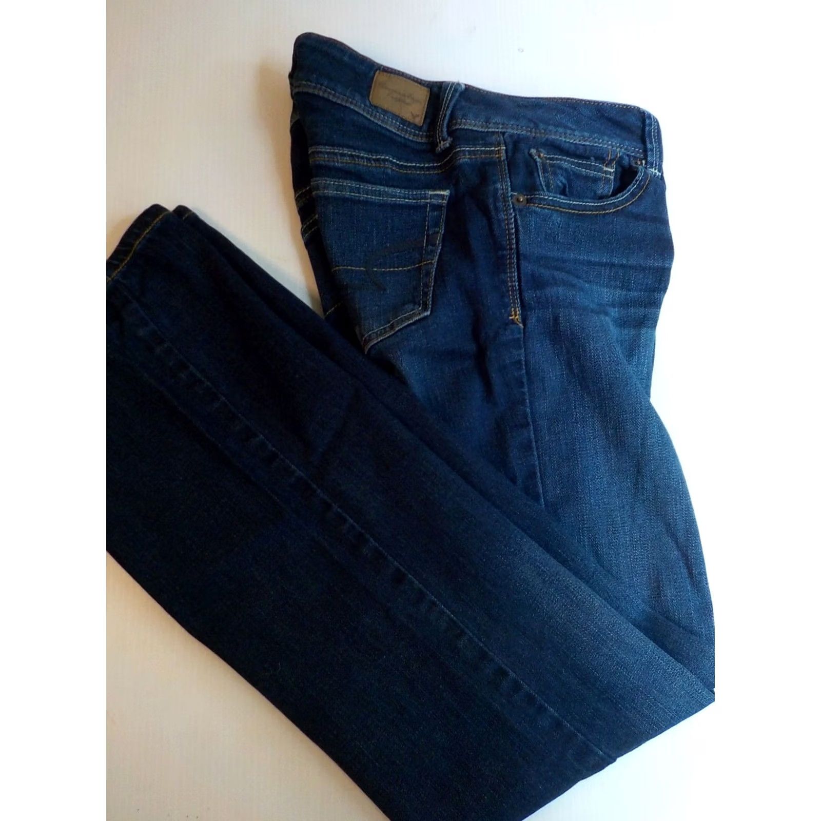 American Eagle Outfitters AMERICAN EAGLE Stretch Slim Boot Cut Jeans Blue Cotton Blend SZ 4 Womens Denim 31in Inseam Dark Wash 28 Waist Slim Bootcut 5 Pockets Good Condition Size 27" / US 4 / IT 40 - 2 Thumbnail