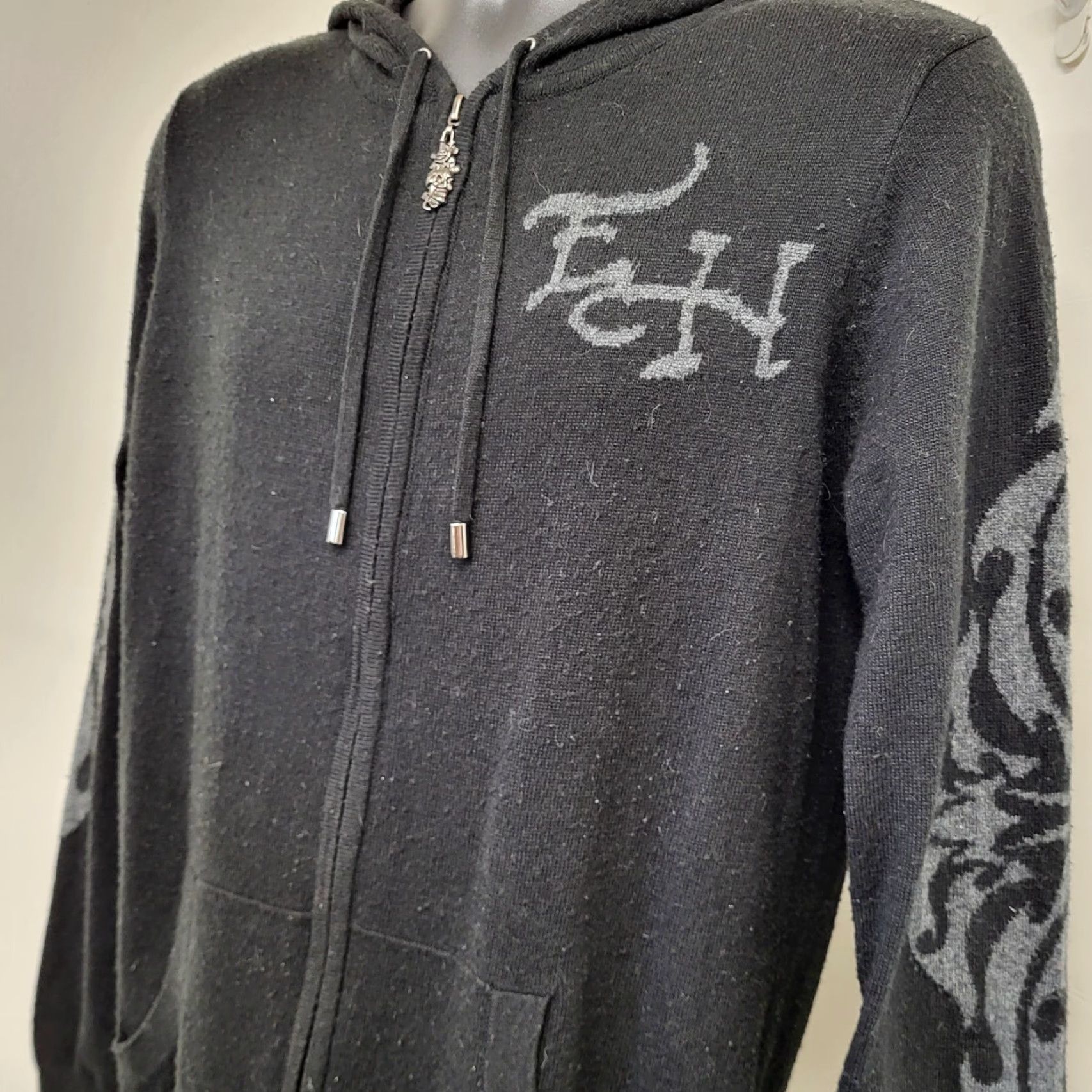Ed Hardy Ed Hardy x Christian Audigier Men L Hoodie ZipUp Full Zip Graphic Print Skull Logo Black Knit 50% Cotton Blend Lambswool Alpaca Size US L / EU 52-54 / 3 - 7 Thumbnail