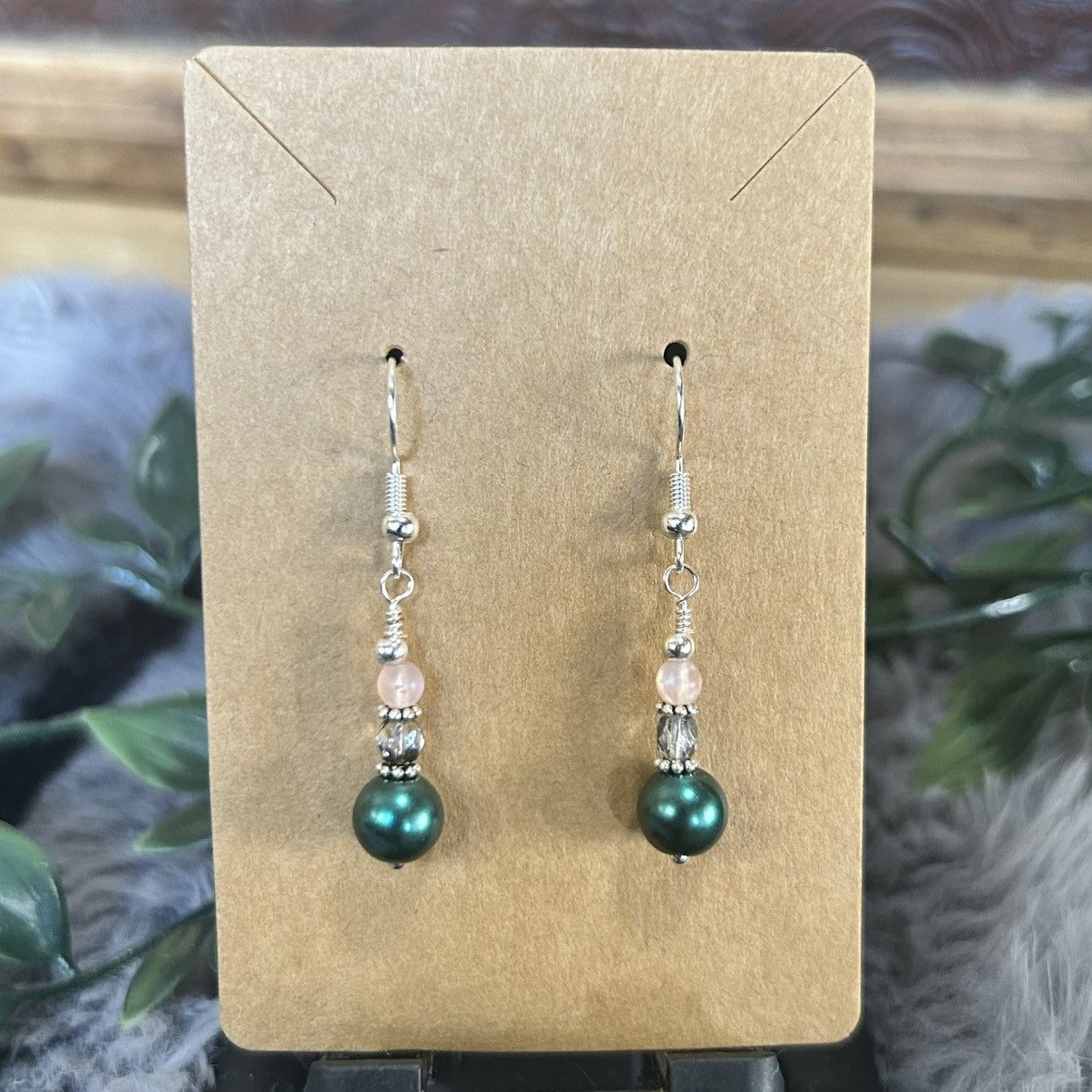 Handmade Handcrafted elegant peacock blue pearl crystal earrings Size ONE SIZE - 2 Thumbnail