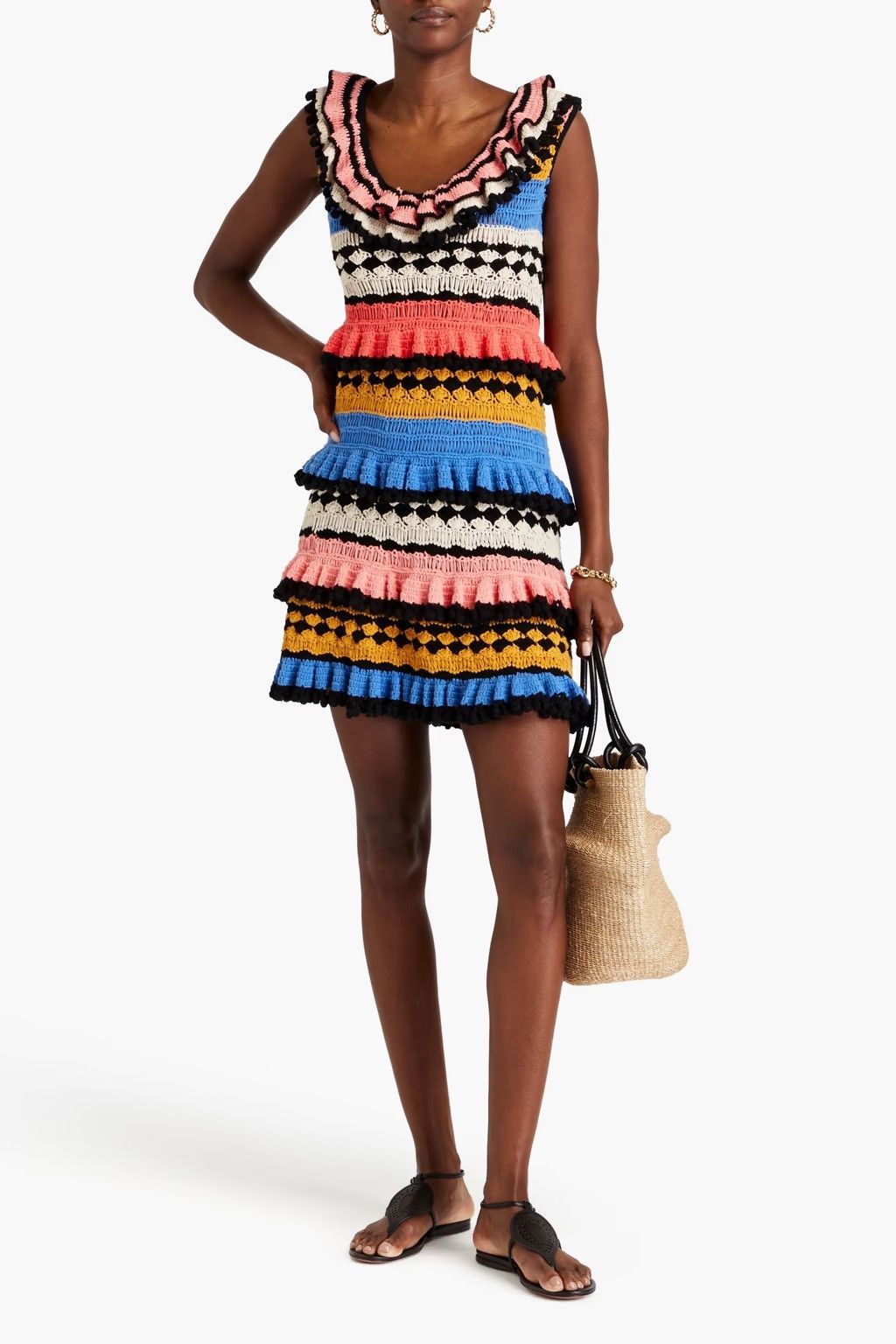 Zimmermann ZIMMERMANN Tiered pompom-embellished crocheted cotton dress Size M / US 6-8 / IT 42-44 - 1 Thumbnail