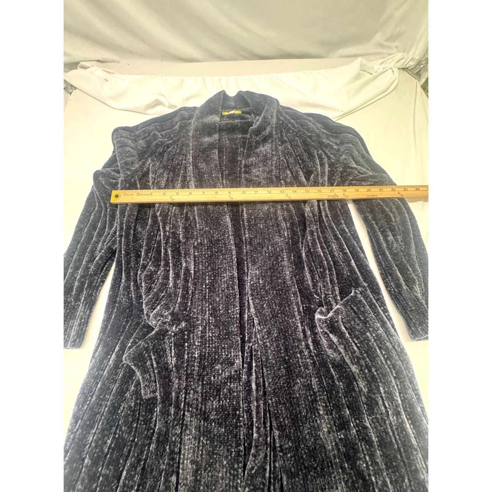 Vintage Gianni Bini Gray Velvet Cardigan Sweater Small Open Front Long Cable Knit Duster Size S / US 4 / IT 40 - 6 Thumbnail