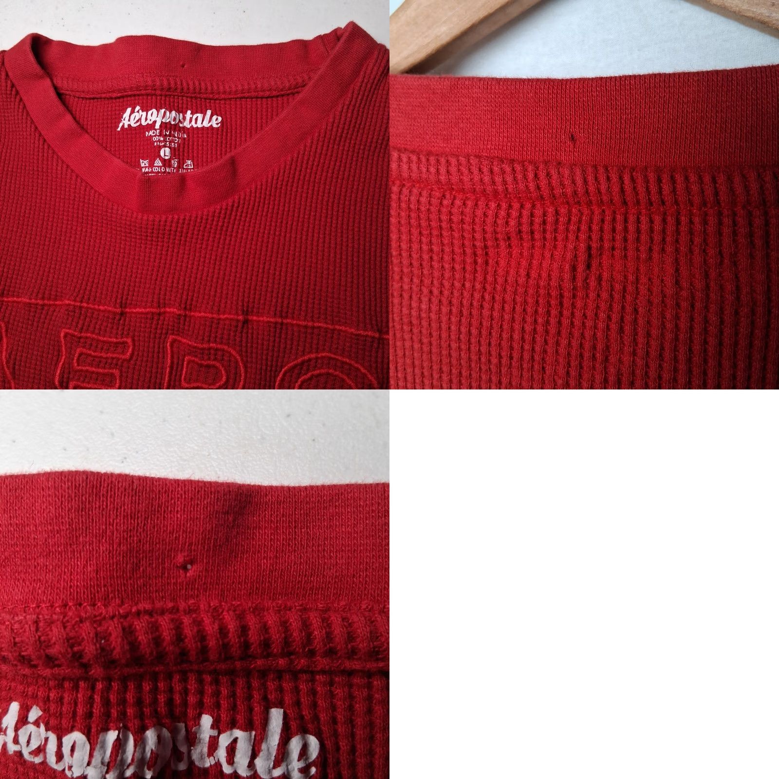 Aeropostale AERO 1987 Aeropostale Thermal Shirt Men L Red Slim Fit Cotton Knit Crew Neck Long Sleeve Waffle T-Shirt Size US L / EU 52-54 / 3 - 9 Thumbnail