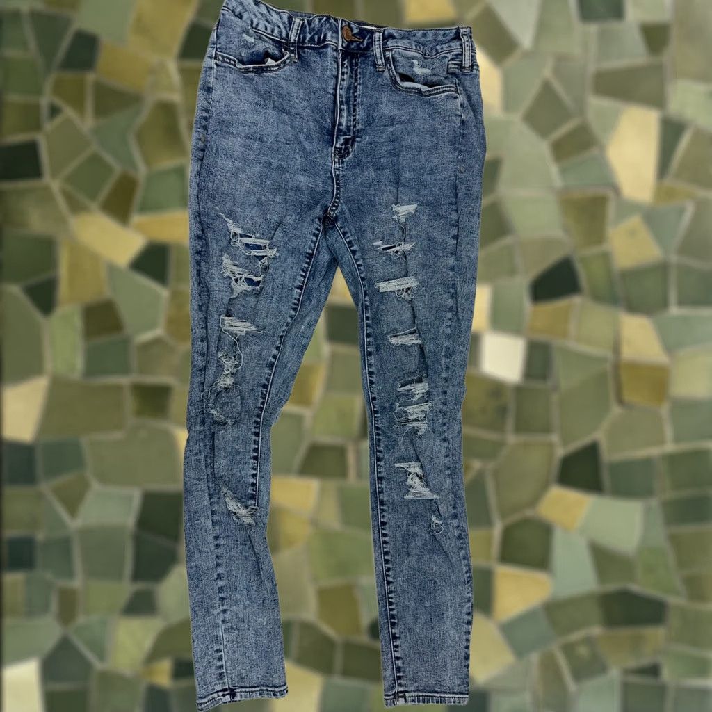 Vintage SO Juniors Jeans Size 13 High Rise Ultimate Jegging Distressed Denim Blue Size 34" / US 12 / IT 48 - 1 Thumbnail