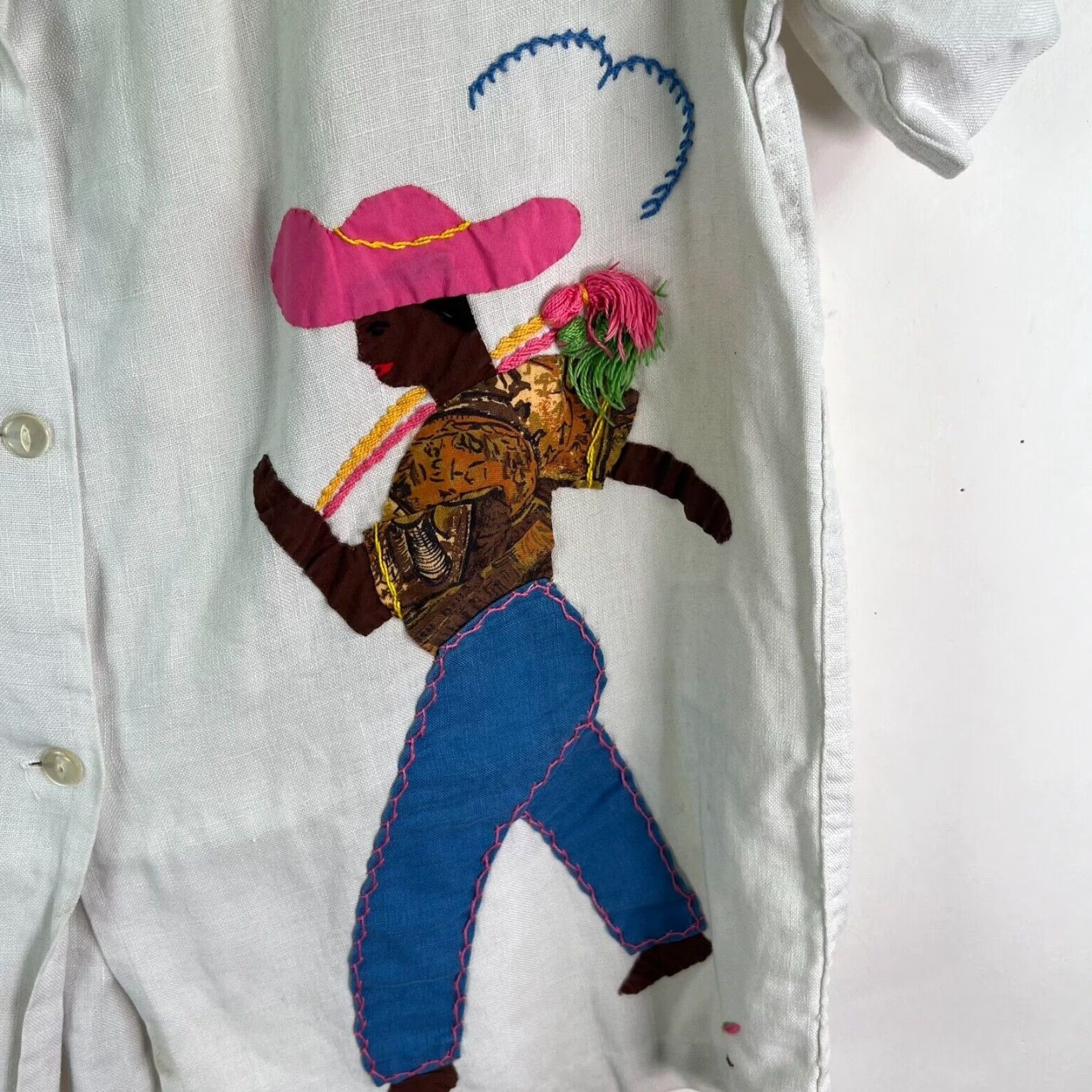Vintage VINTAGE Handmade Barbados White Linen Embroidered Short Sleeve Button-Up Shirt Size L Relaxed Fit Island Life Womens Size 36" / US 14 / IT 50 - 2 Thumbnail
