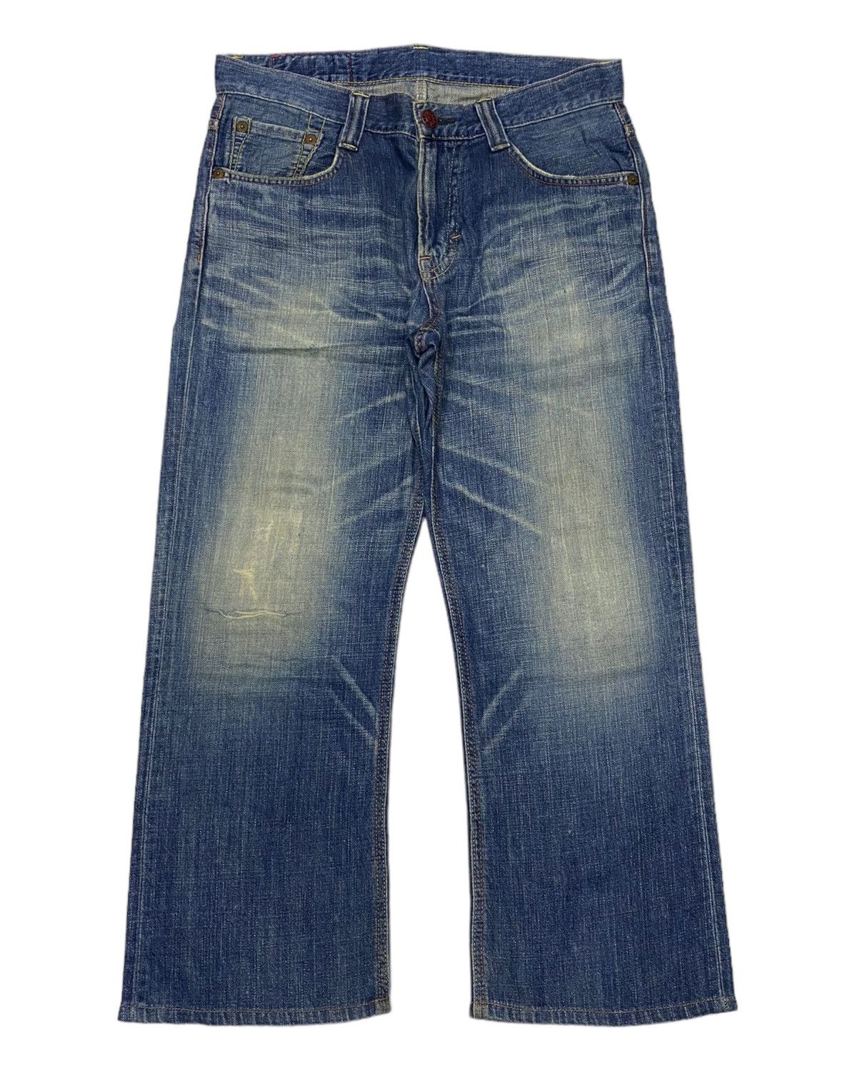 image of Archival Clothing x Edwin Baggy Jeans Edwin Blue Trip 503 Distress Crop Baggy Jeans, Men's (Size 34