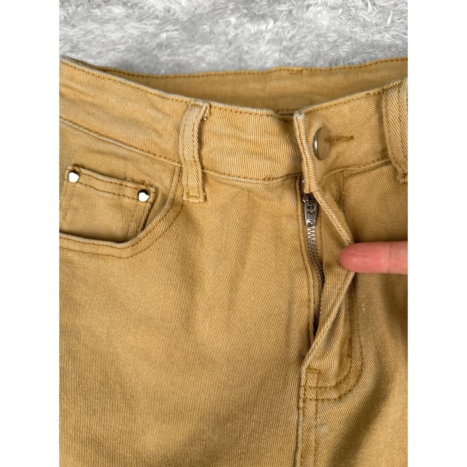 Lands' End VINTAGE Jeans Womens 25 Beige Butterscotch Flared High Rise Cotton Blend Raw Hem 25x28 Lands' End Denim 5-Pocket Womens Jeans Size 42" / US 20 - 5 Thumbnail