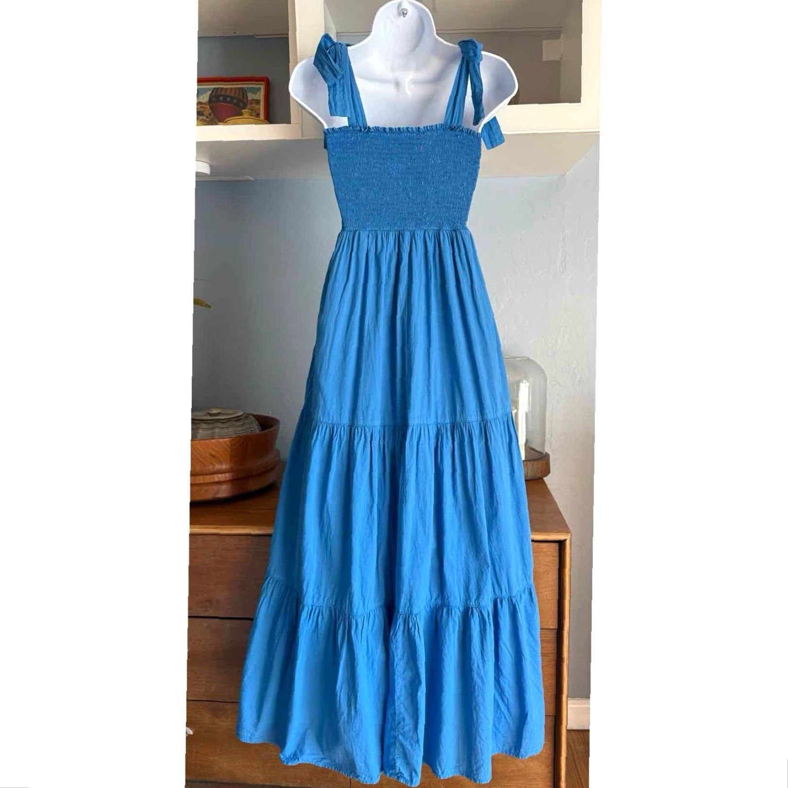 Xirena Xirena Lorraine Dress Blue Maxi XS Women Smocked Bodice Tie Straps Tiered Size XS / US 0-2 / IT 36-38 - 2 Thumbnail