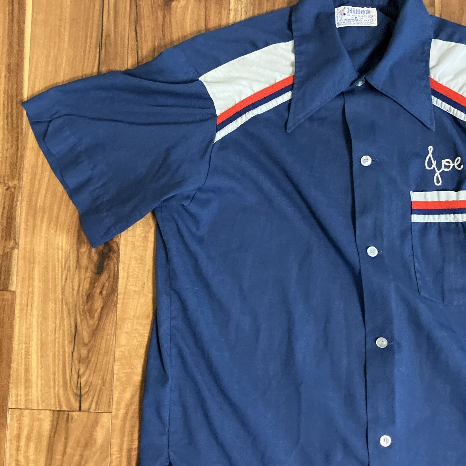 Other Vtg1970s Hilton Chain Stitch Mens Medium Bowling Shirt Navy Size US M / EU 48-50 / 2 - 16 Thumbnail