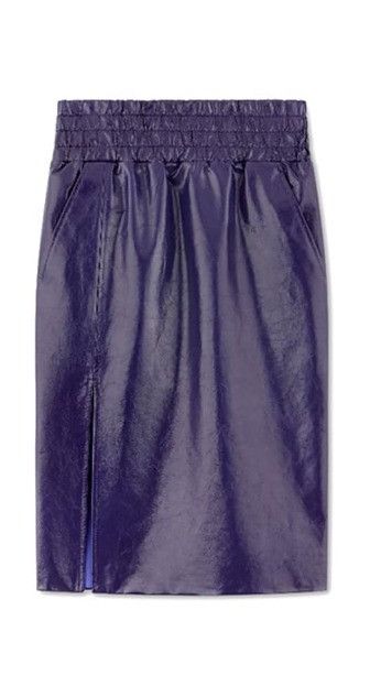 o1loc1c0924 GCL849 Leather Skirt in Navy Blue