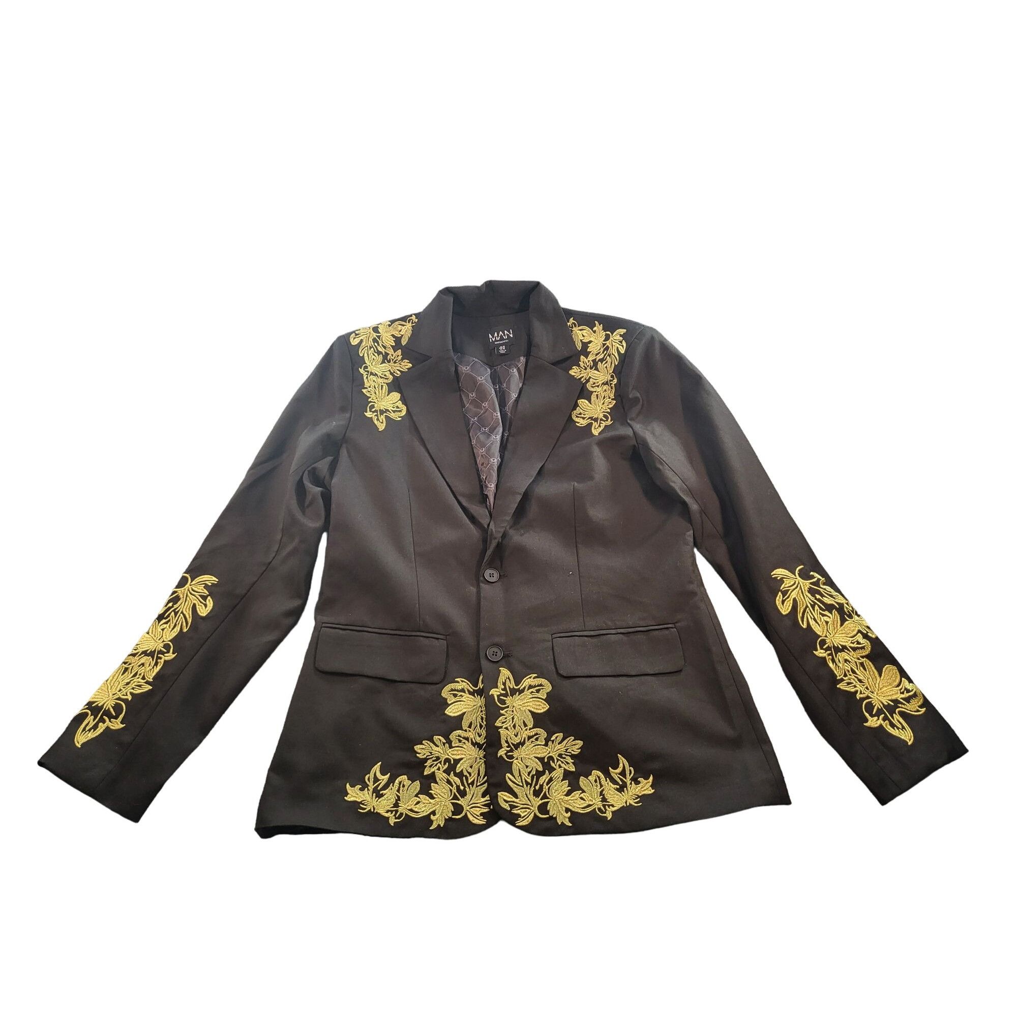 Boohoo Boohoo Man Blazer Men Sz 40 R Black Gold Embroidered 2 Butto Size 40R - 1 Thumbnail