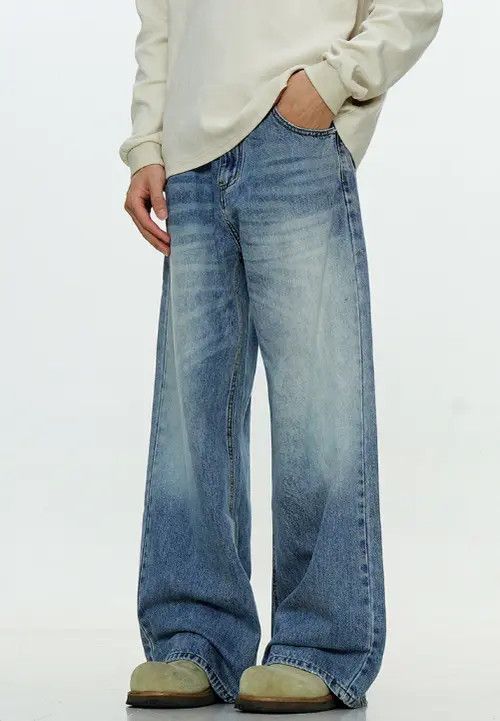 VIBE Washed blue simple men's loose straight high street jeans Size US 32 / EU 48 - 5 Thumbnail