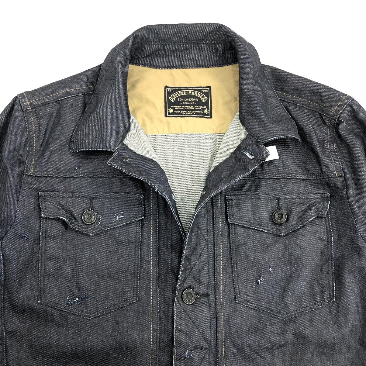 Designer × Japanese Brand 🇯🇵2000s 291295=HOMME Crazy Distressed Denim Jacket Size US L / EU 52-54 / 3 - 4 Thumbnail