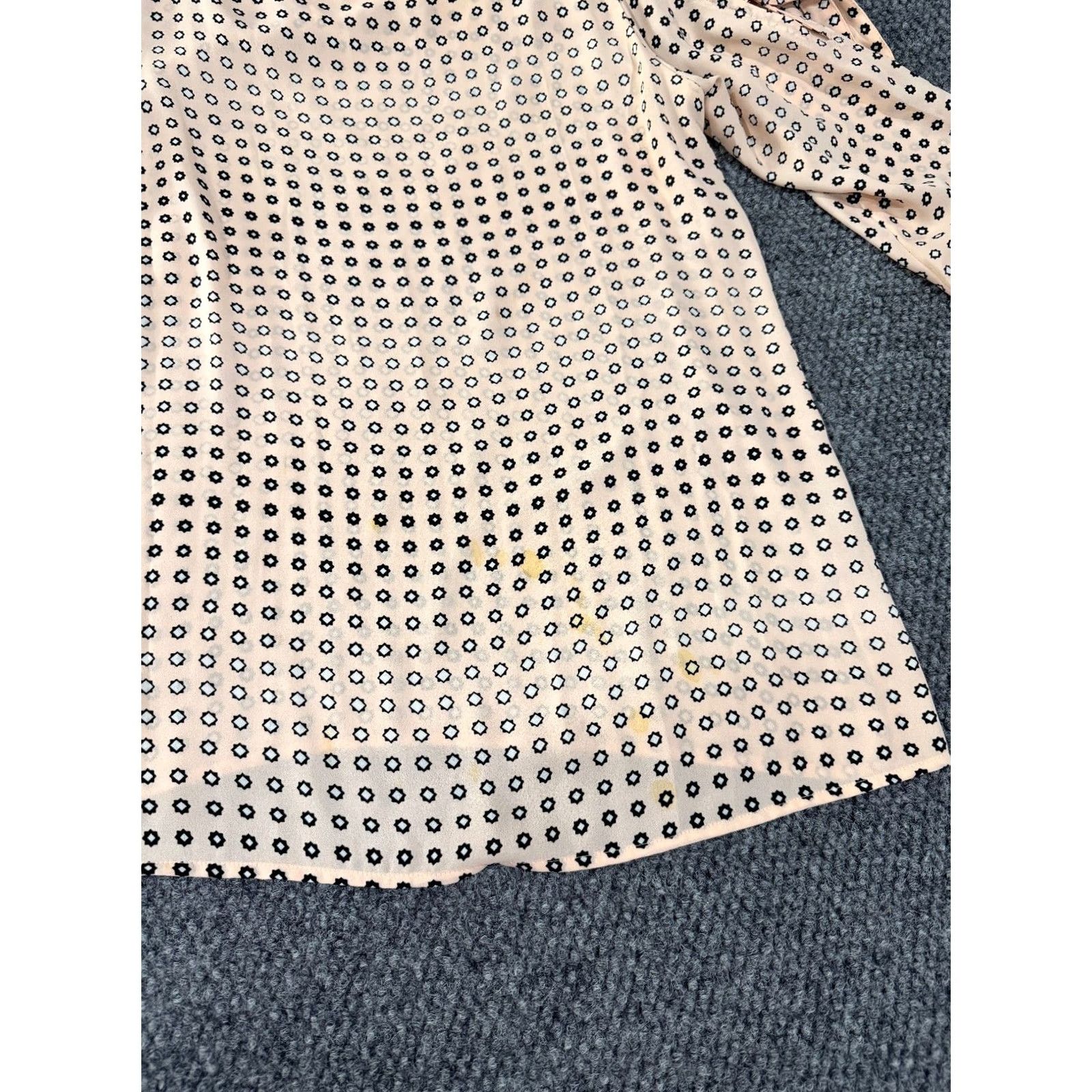 Loft LOFT Blouse Womens S Pink Black Geometric Print Tie Sleeve Long Sleeve Crew Neck Casual Pattern: Geometric Ruffle Polyester Regular All Seasons Size S / US 4 / IT 40 - 3 Thumbnail