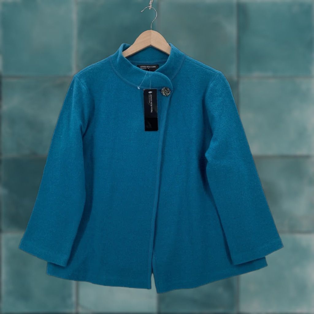 Jones New York Jones New York Coat Womens Large Collarless Jewel Button Wool Blend Blue NWT Fashion Jacket Mid-Length Size L / US 10 / IT 46 - 1 Thumbnail
