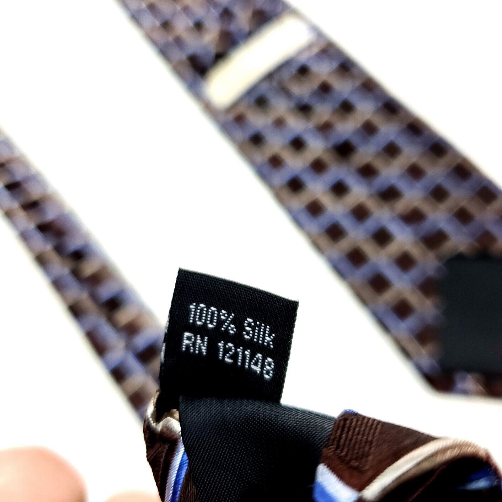 Michael Kors Michael Kors Silk Tie Woven Brown Geometric Blue Size ONE SIZE - 4 Thumbnail