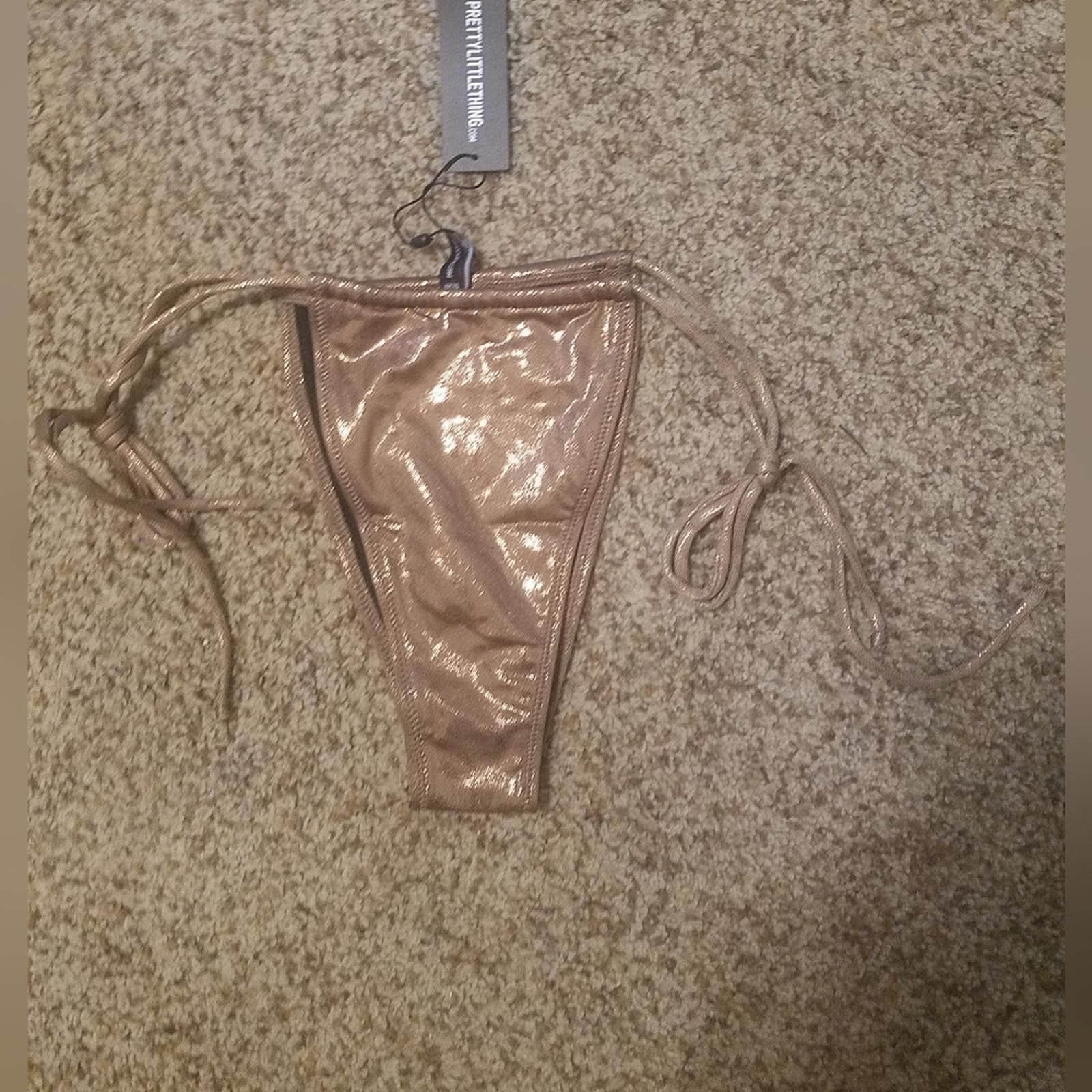 Designer PrettyLittleThing Brown Shimmer Bikini Bottoms Size 6 Size ONE SIZE - 1 Thumbnail