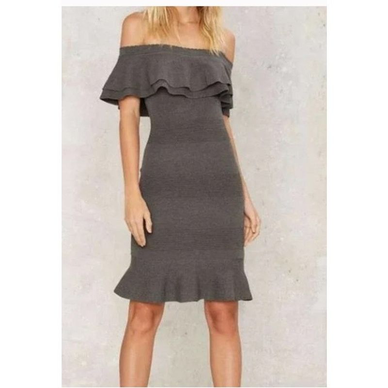 Other Endless Rose Women's Knit Bodycon Dress Gray S Off Shoulder Size S / US 4 / IT 40 - 1 Thumbnail