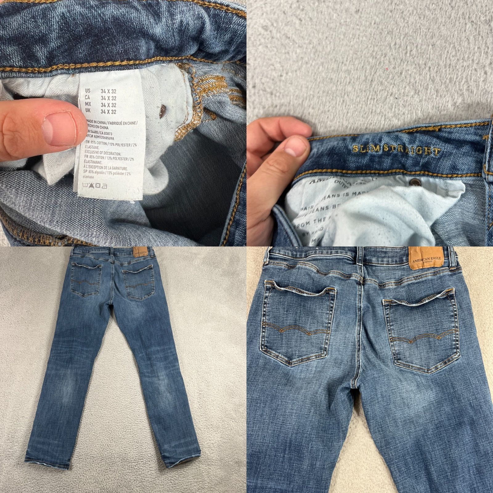 American Eagle Outfitters American Eagle Original Straight Jeans Men's 34x32 Flex Denim Medium Wash Distressed Blue 90s Grunge Size US 34 / EU 50 - 8 Thumbnail