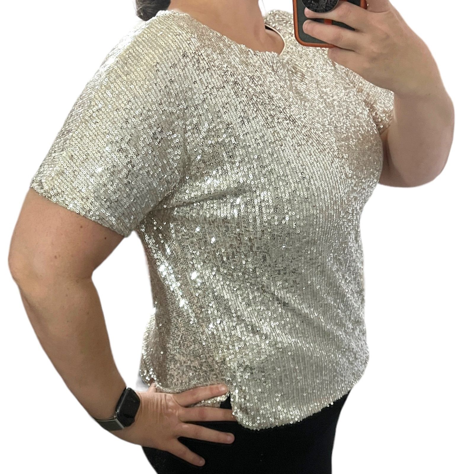 H&M Sparkly Straight Cut Sequined Mesh Short Sleeve Top Blouse Size S / US 4 / IT 40 - 4 Thumbnail