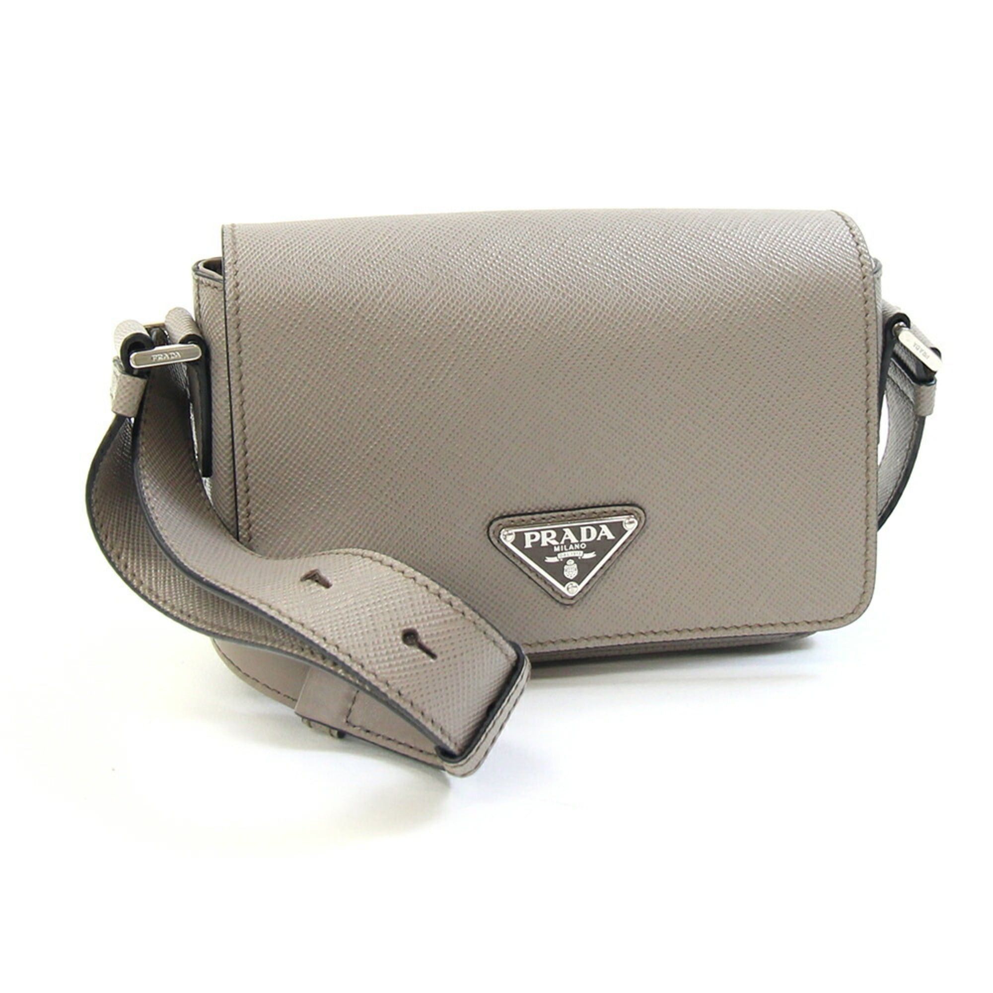 Prada Prada Shoulder Bag 2VD065 Greige Leather Crossbody Pouch for Men and Women PRADA Size ONE SIZE - 1 Thumbnail