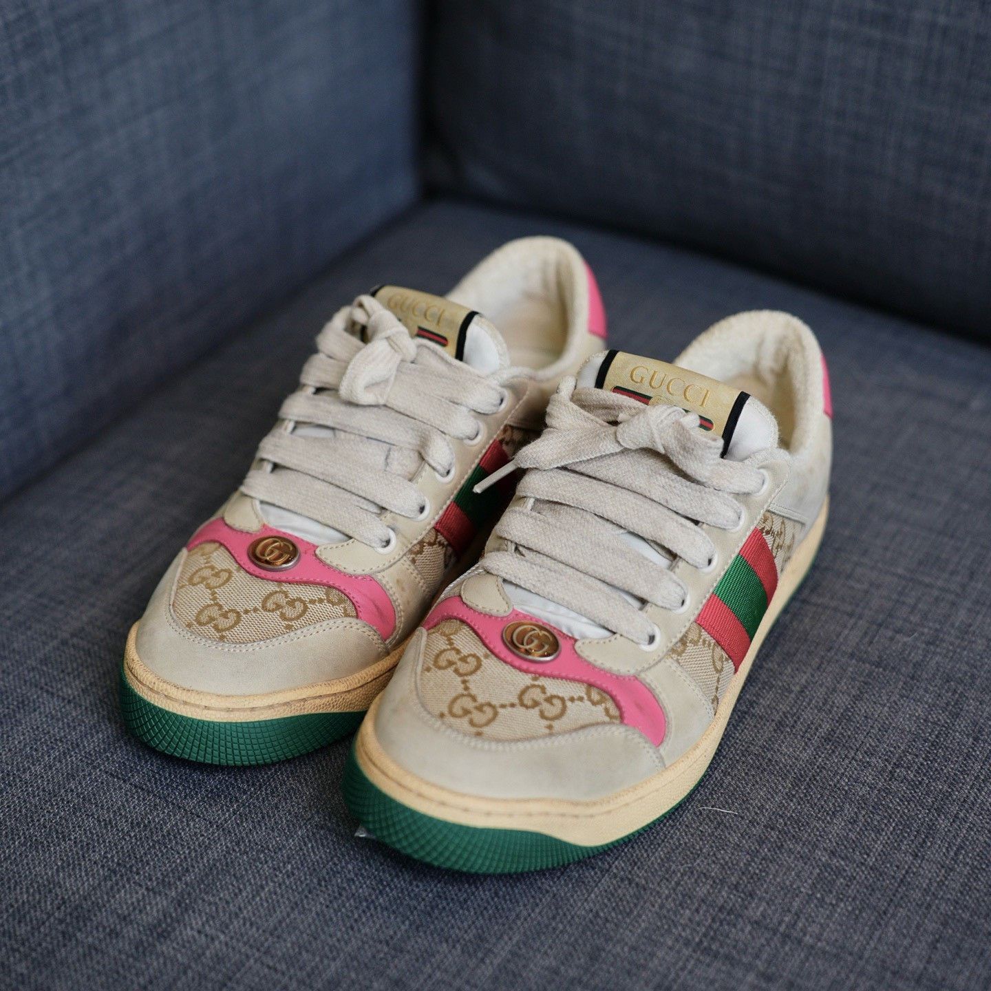 Gucci Gucci Distressed Pink Lowtop Sneakers us_7 Women Size US 7 / IT 37 - 1 Thumbnail