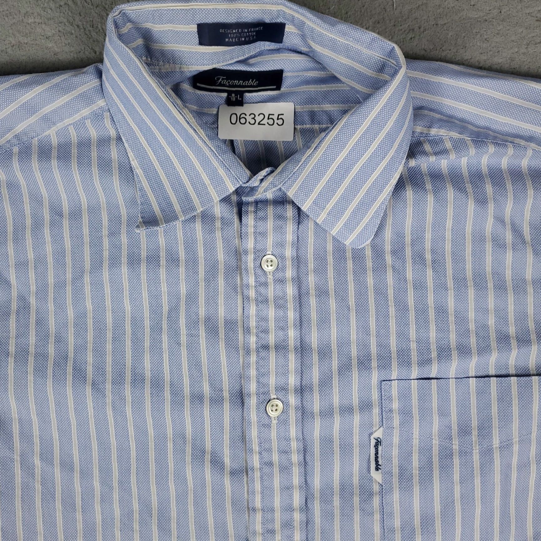 Faconnable Façonnable Men's Casual Button-Up Shirt - Large Blue Striped Long Sleeve Regular Fit Size US L / EU 52-54 / 3 - 2 Thumbnail