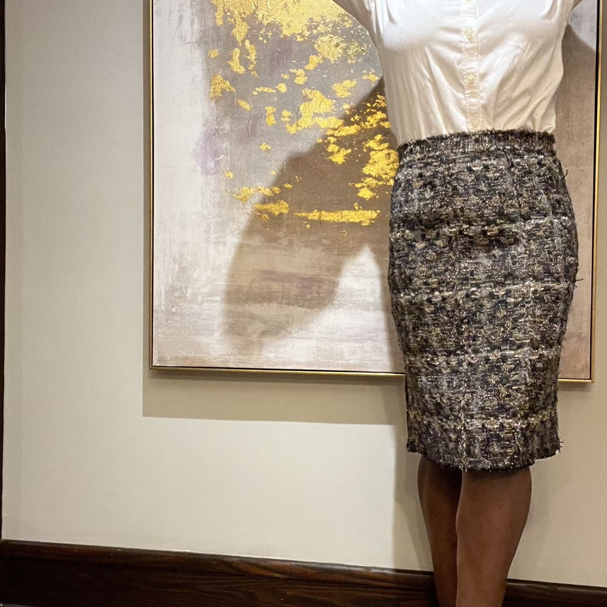 image of Dolce Gabbana Tweed Wool Blend Midi Pencil Skirt in Brown, Women's (Size 30)
