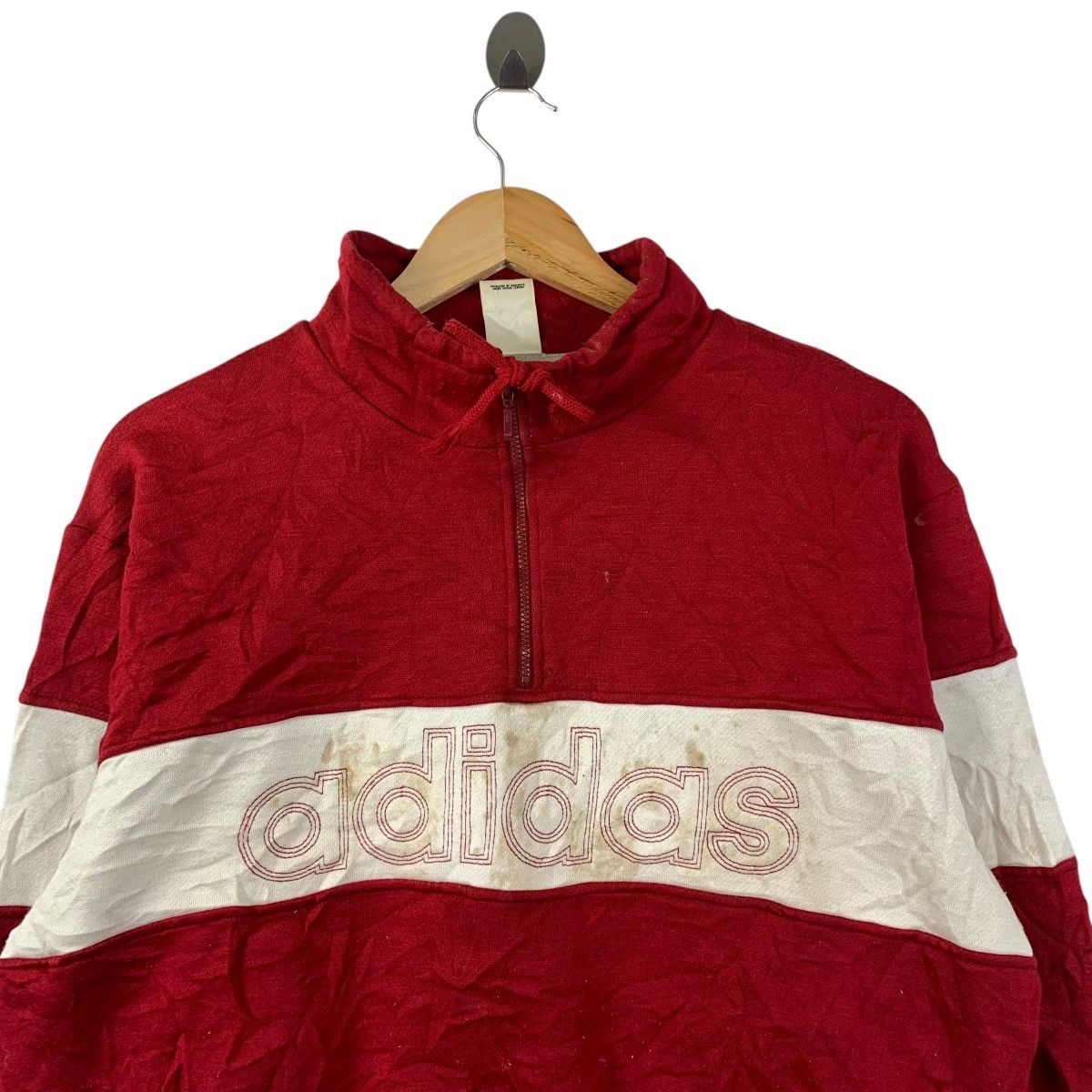 Adidas Vintage 90s Adidas Trefoil Half-Zip Sweatshirt Red White Size US M / EU 48-50 / 2 - 2 Thumbnail