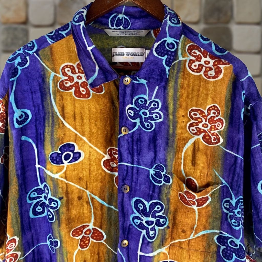 Jams World VINTAGE Jams World Button-Down Shirt Mens XL Purple Yellow Floral Charms Made in Hawaii Size US XL / EU 56 / 4 - 1 Thumbnail