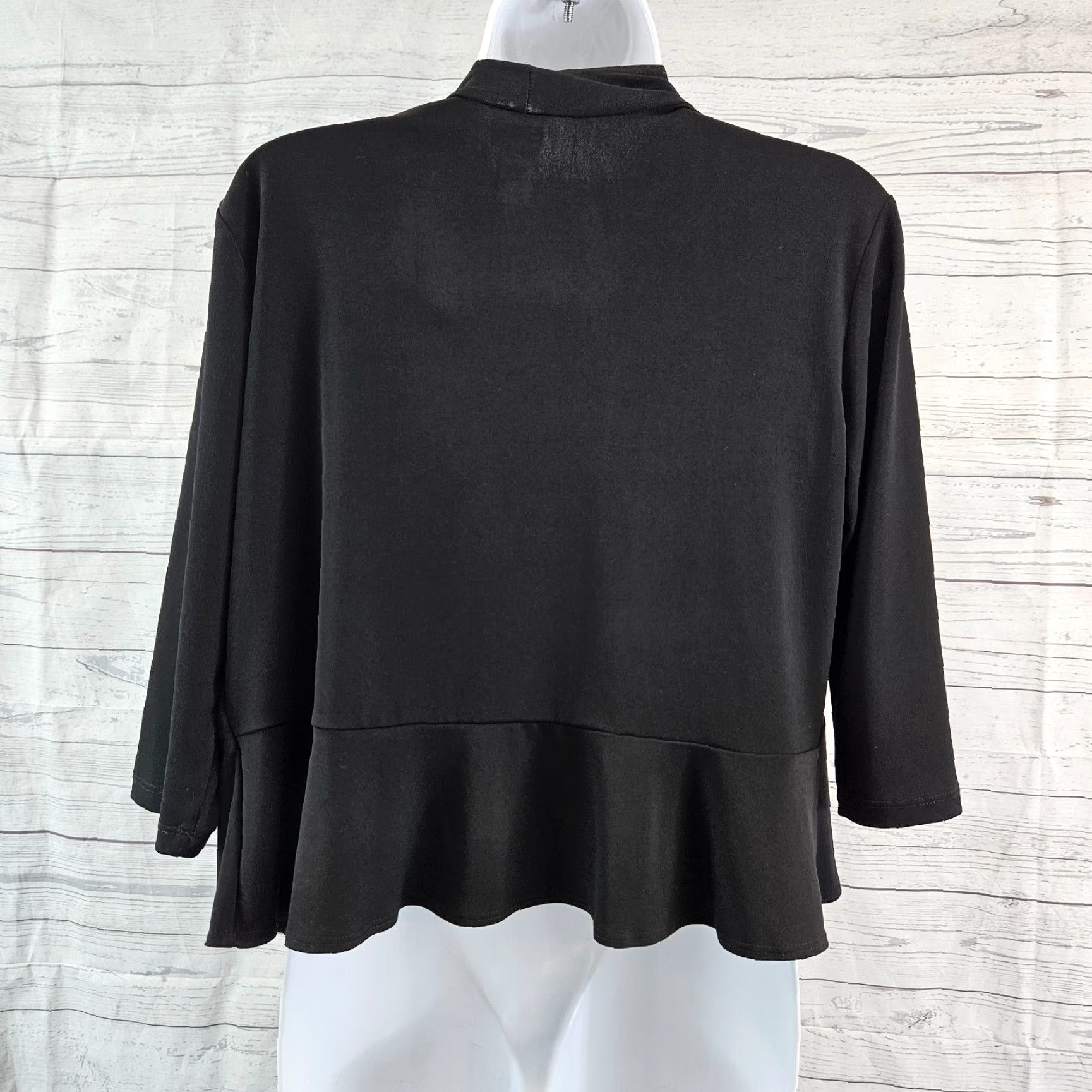 Vintage Clara Sun Woo Womens Cardigan Sz Medium Solid Black 3/4 Sleeve Open Front Size M / US 6-8 / IT 42-44 - 3 Thumbnail