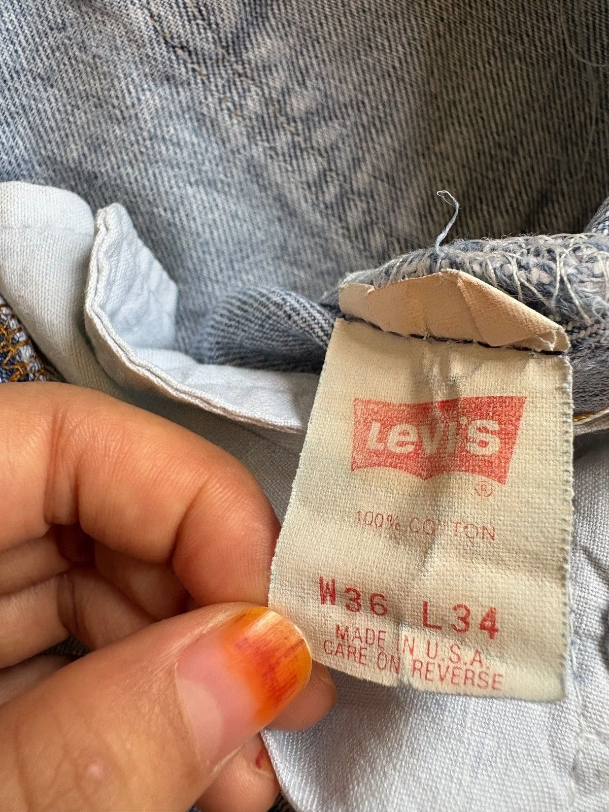 LVC × Levi's × Levi's Vintage Clothing Vintage 90s Levis Blue Wash Distressed Ripped Loose Jeans Size US 33 - 9 Thumbnail