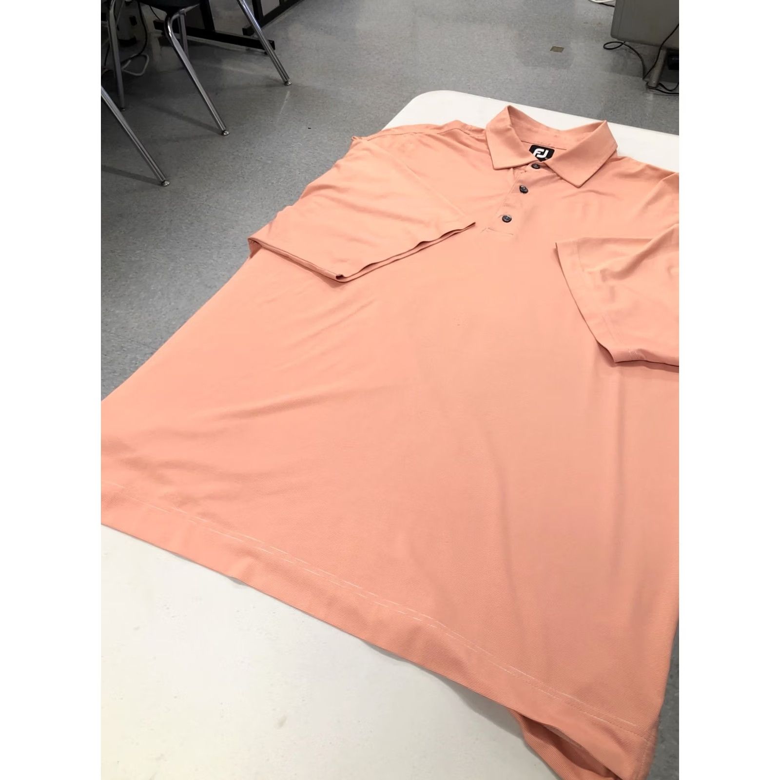 Footjoy FOOTJOY Polo Shirt S/S Golf XL Polyester Spandex Orange White PinStriped Multicolor Men Short Sleeve Polo shirt XL FootJoy Mens Size US XL / EU 56 / 4 - 4 Thumbnail