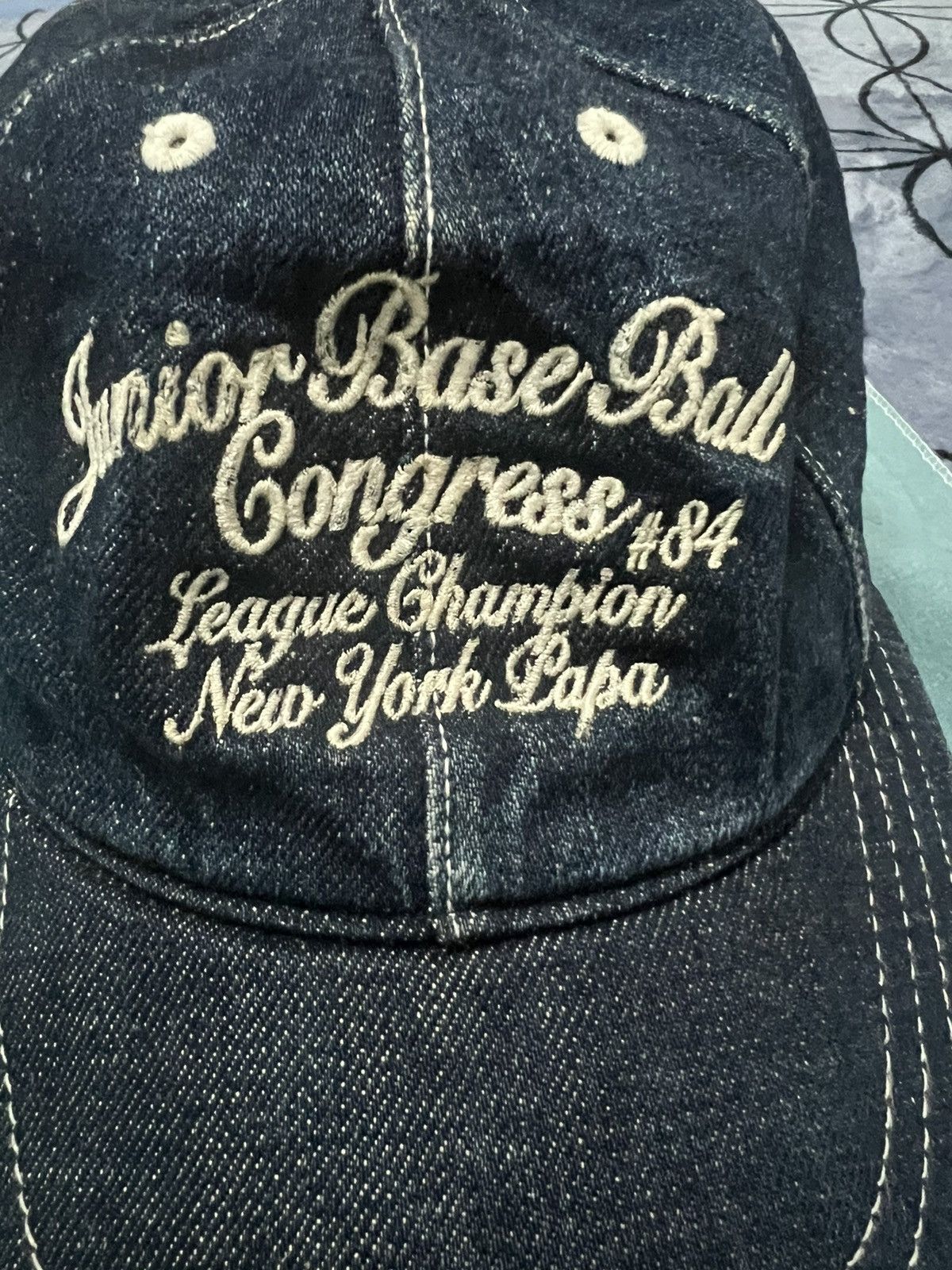 Vintage Base Ball Congress Cap Selvedge denim - 80’s New York Papa Size ONE SIZE - 3 Thumbnail