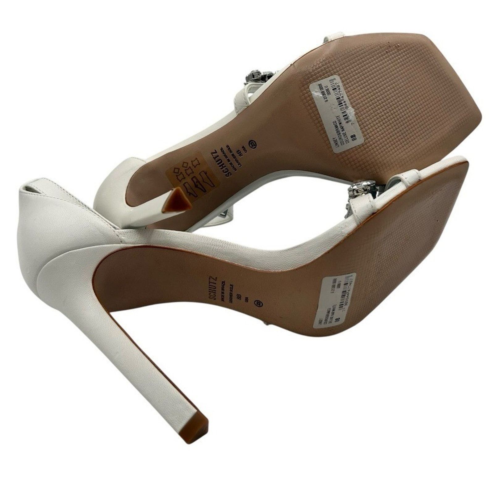 SCHUTZ SCHUTZ White Rhinestone Stiletto Heels Square Toe Size 8B Size US 8 / IT 38 - 10 Thumbnail
