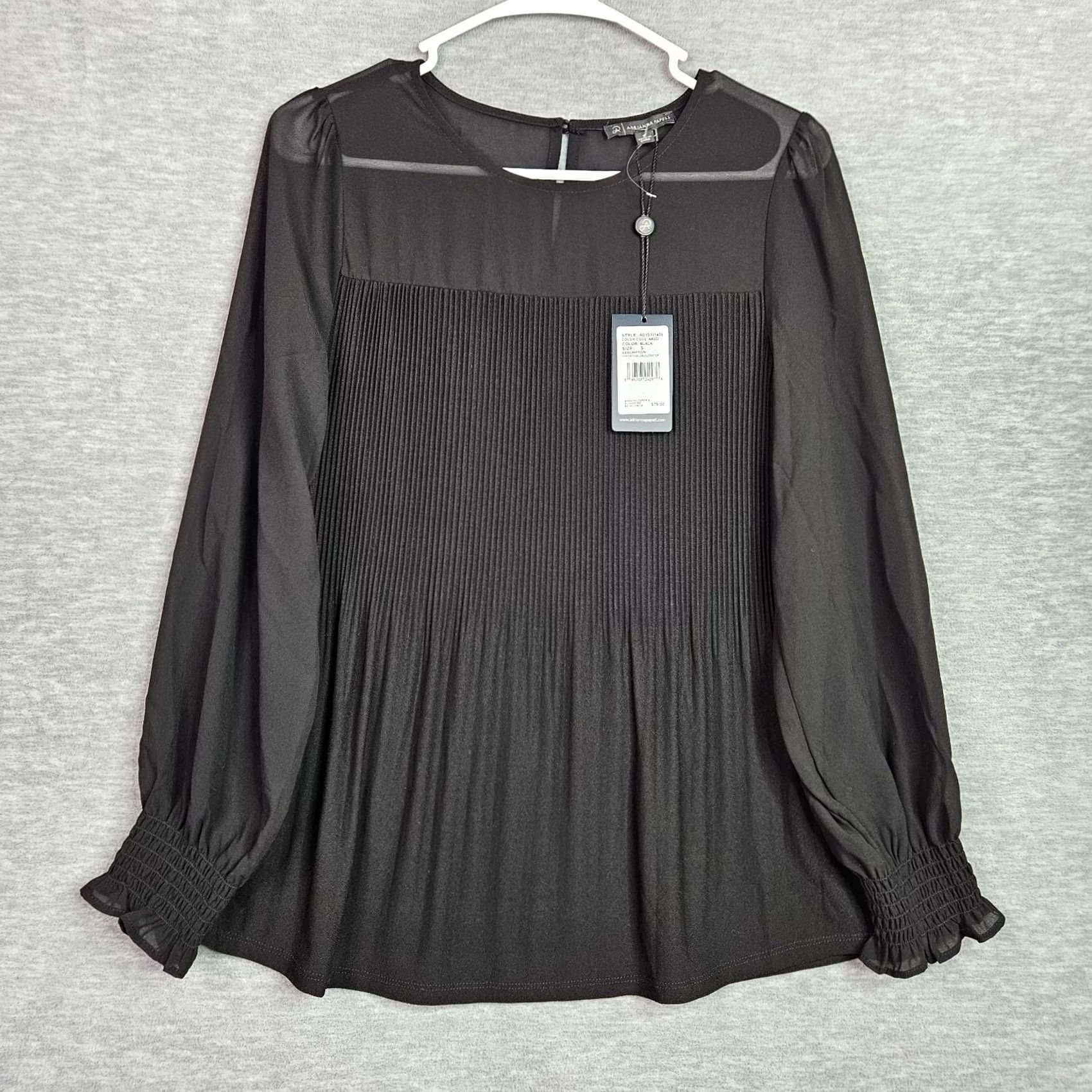 Adrianna Papell ADRIANNA PAPELL Women's Black Chiffon Yoke Long Sleeve Blouse S NEW Size S / US 4 / IT 40 - 2 Thumbnail
