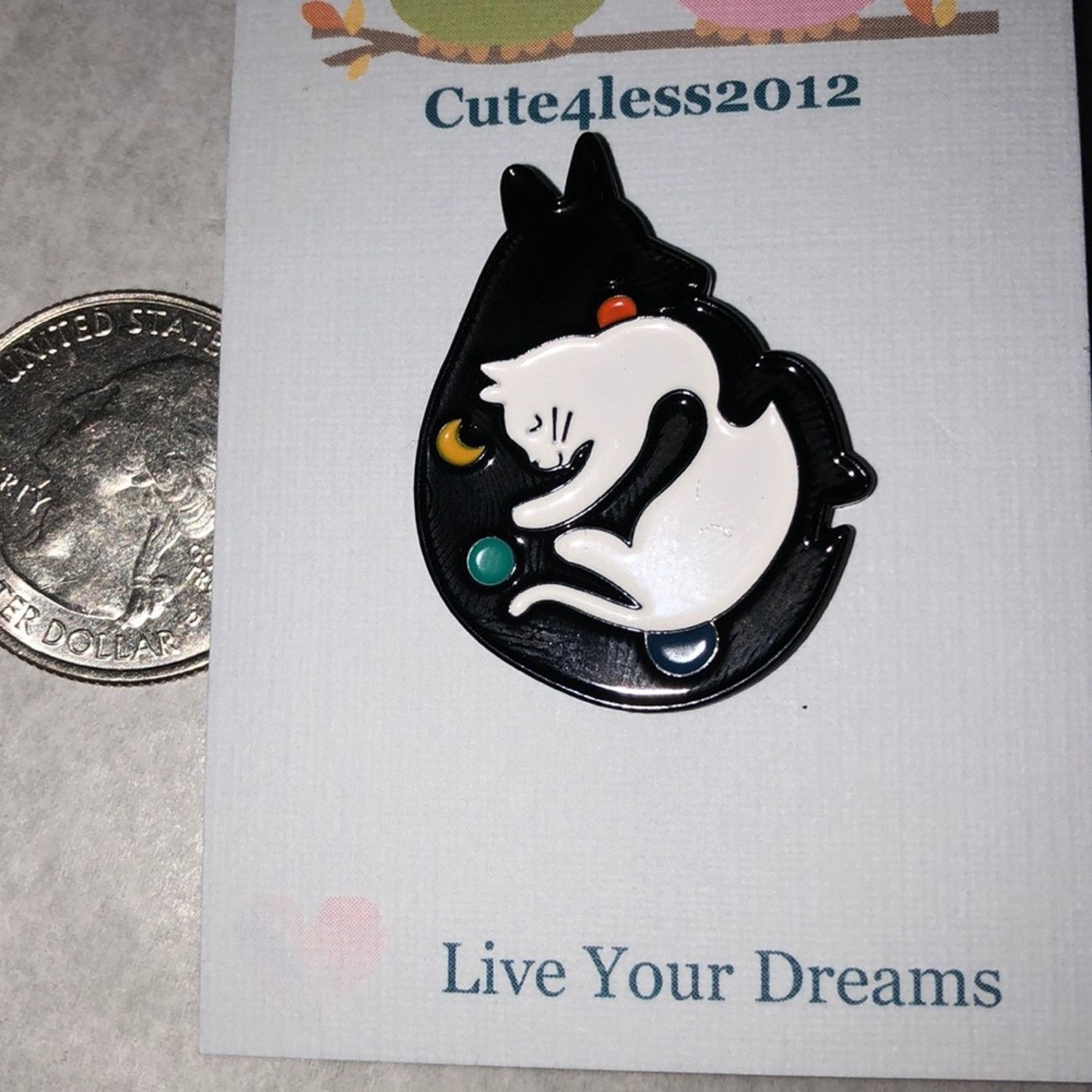 Other Black Wolf - White Cat Moon Planets Halloween Pin Size ONE SIZE - 1 Thumbnail