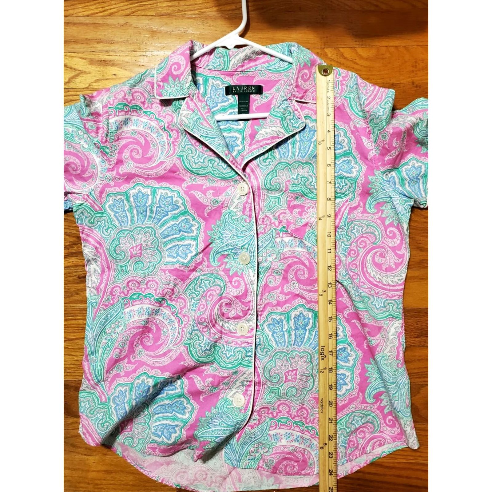 Ralph Lauren Lauren Ralph Lauren Paisley Short Sleeve Top Womens Medium Pink Cotton Button-Up Collared Casual Vintage No N/A Size M / US 6-8 / IT 42-44 - 8 Thumbnail